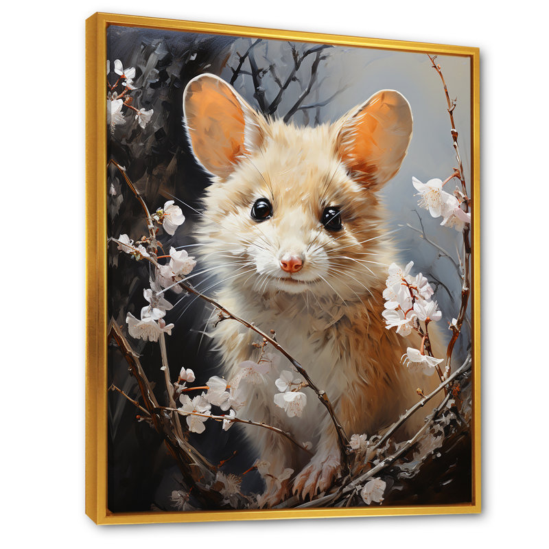 Curious Meadow Mouse - Art mural, Cadre flottant doré, H 44 po x l 34 po x P 1,5 po