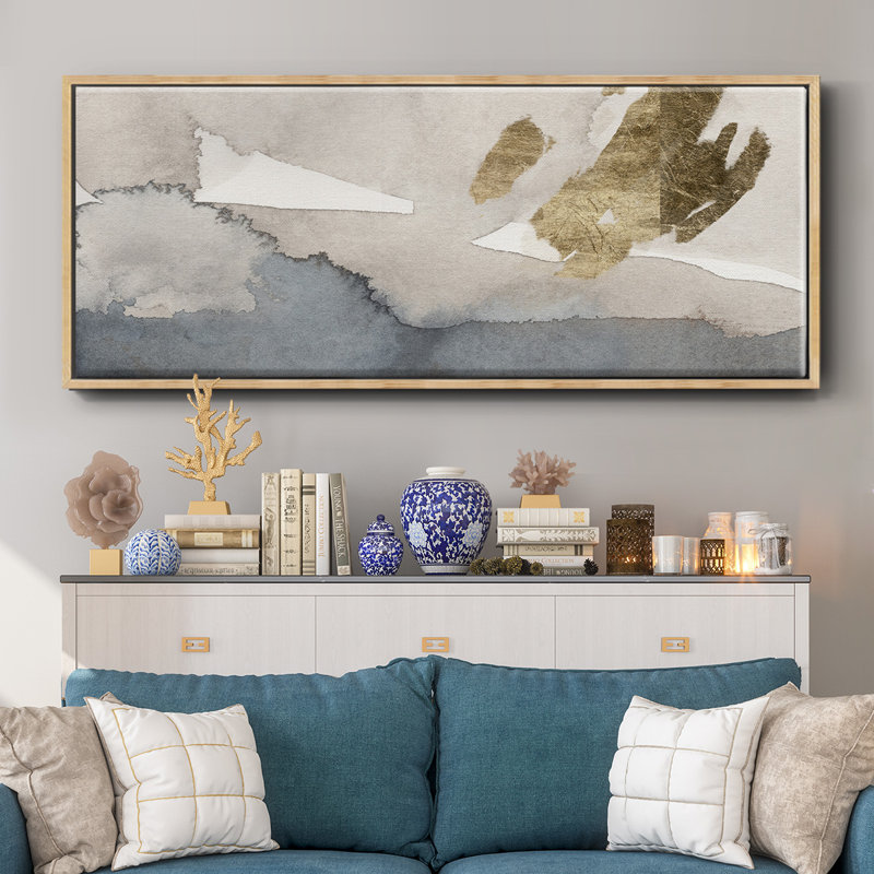 Aquarelle sur toile dorée I, H 24 po x l 60 po