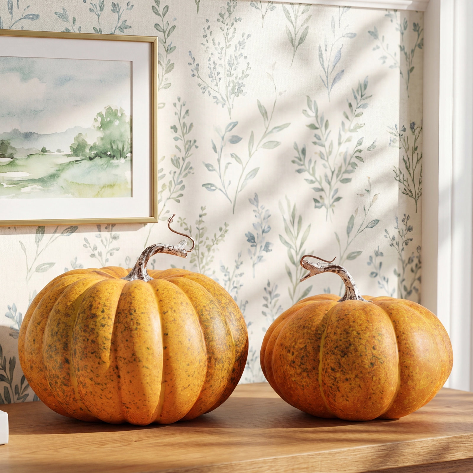 2-Piece Foam Pumpkin Holiday Accent Set, 4.75" H x 6.5" W x 6" D, Orange
