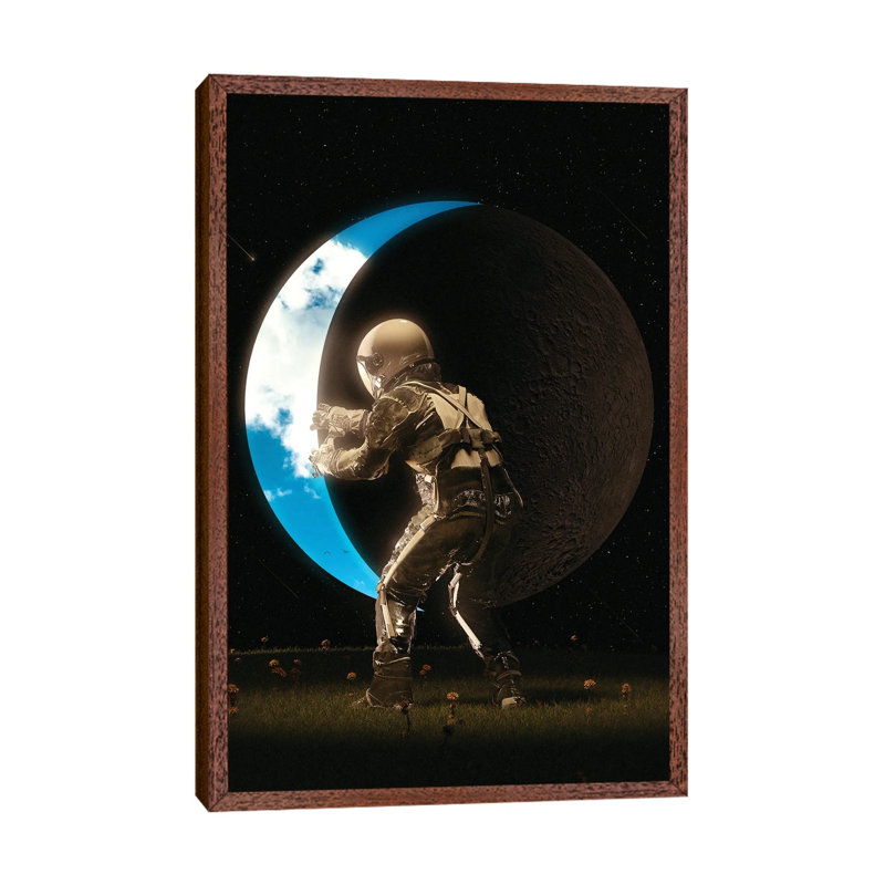 Space Out by Nicebleed - Print on Canvas, 66.04cm H x 45.72cm W x 3.81cm D, Classic Brown Wood Framed