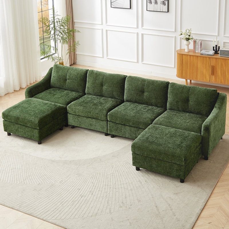 Modern Upholstered Arm Modular Storeable Sectional Sofa, Green