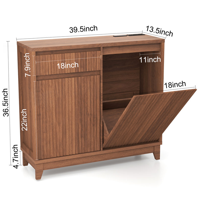 Armoire poubelle inclinable avec tiroirs 13 gallons, Noyer