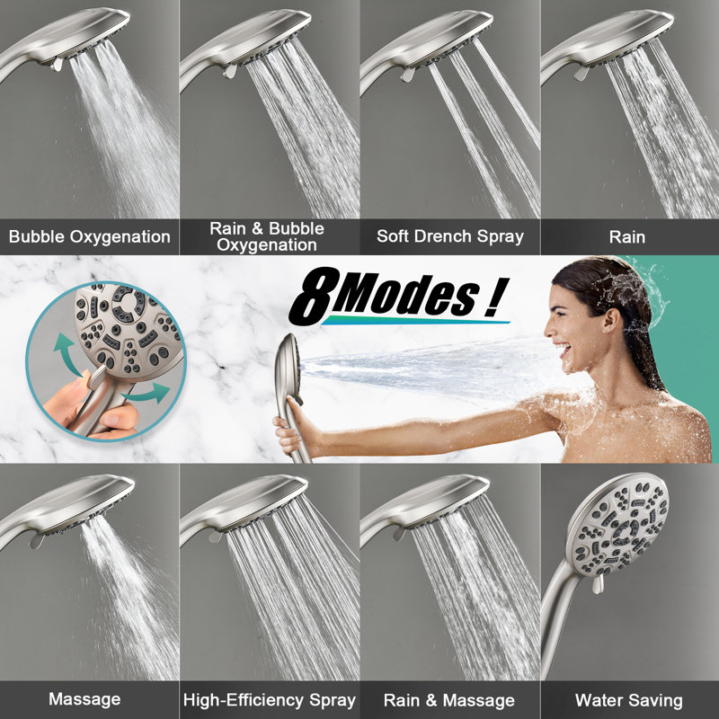 MultiFunctional 8-Spray Shower Head with Hose, Brushed Nickel