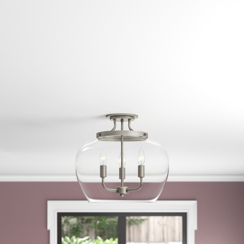 Jocelyn Glass Semi Flush Mount, Brushed Nickel
