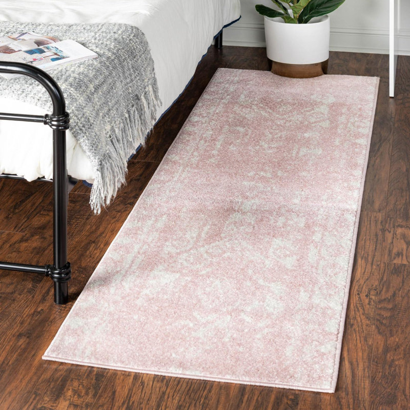 Tapis rose / blanc Gustafson, Tapis de couloir 2 pi x 6 pi