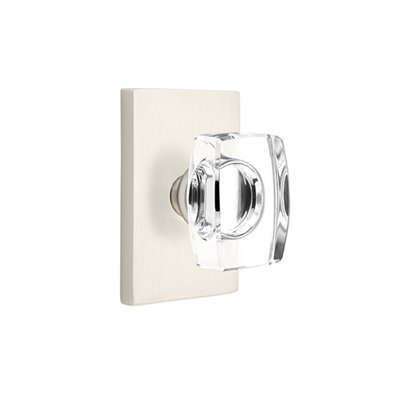 Ensemble de faux boutons Emtek avec rosette rectangulaire moderne et bouton en verre Windsor