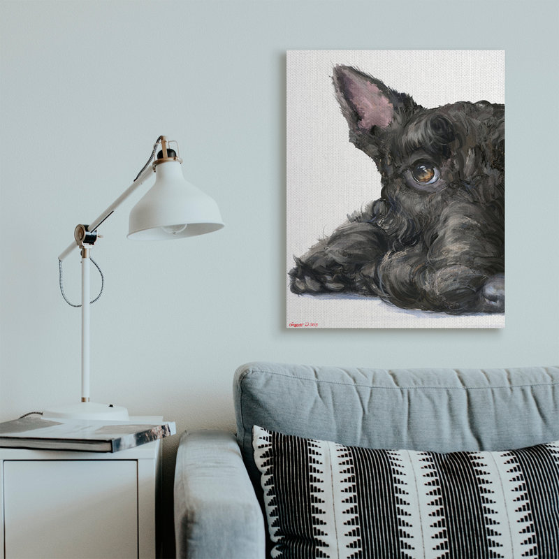 «Sleepy Scottish Terrier Portrait Adorable Pet Dog» par George Dyachenko - peinture sur toile, H 40 po x l 30 po
