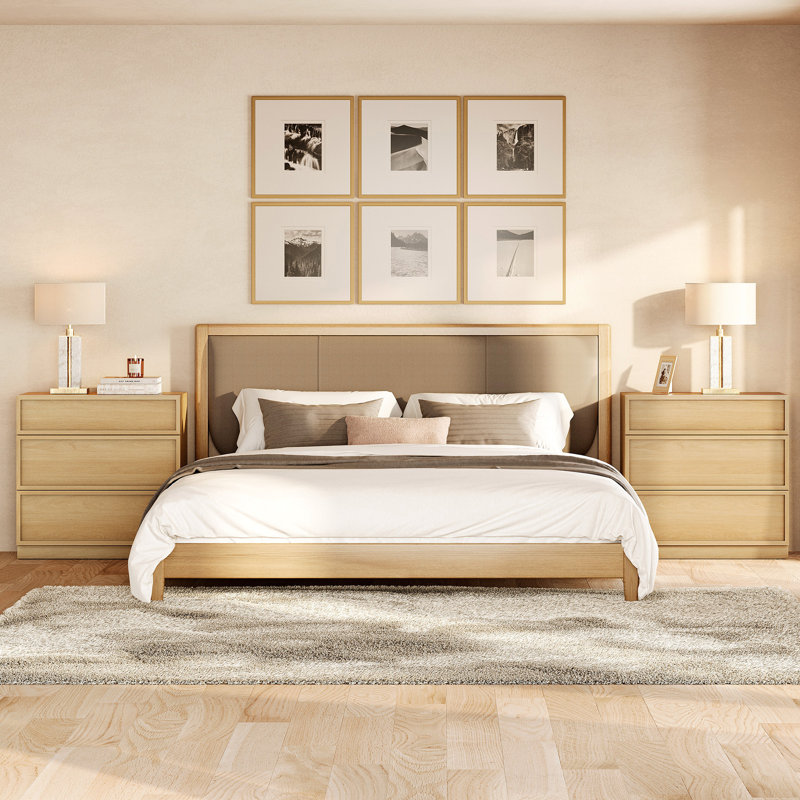 Ensemble de 3 pièces comprenant une commode et deux tables de chevet. Commode de 240 cm (94,5 pouces) avec 9 tiroirs et deux tables de chevet avec 3 tiroirs. Ensemble de meubles pour chambre à coucher.