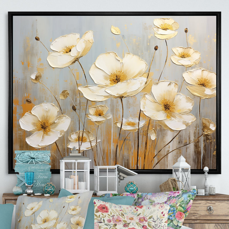 Minimalisme, jaune, jaune, bouton d'or - impressions sur toile, Cadre flottant noir, H 34 po x l 44 po x P 1,5 po