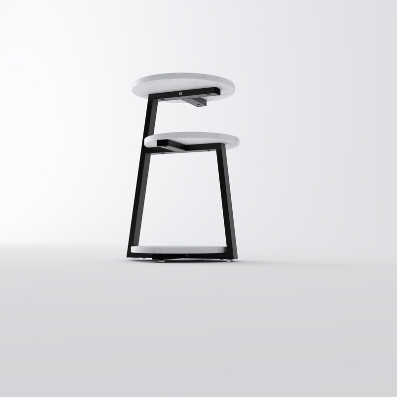 Table d'appoint ronde à 13 niveaux 13,85 po pour le salon, table de bout en métal blanc et noir avec tablettes en marbre, table basse peu encombrante pour livres et télécommandes - H 23,5 po