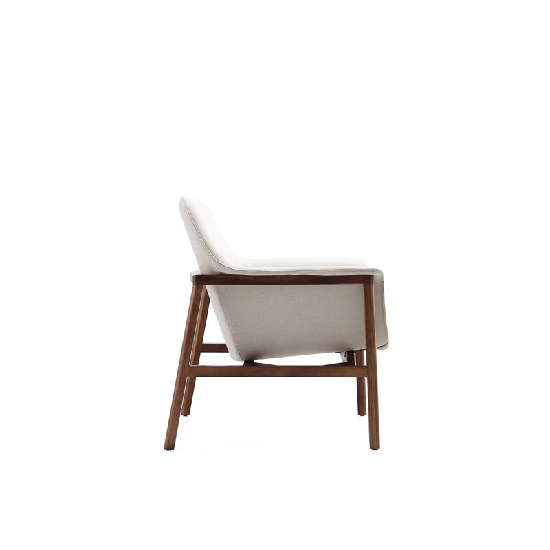 Miller Mid-Century Modern Linen Weave Upholstered Ash Wood Accent Armchair in Cream, Cream Linen Blend