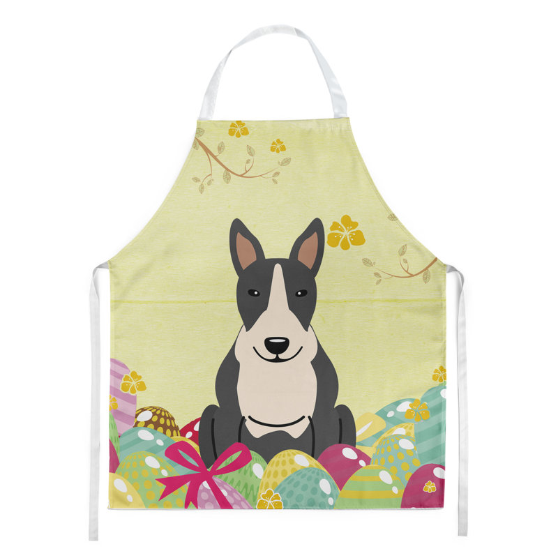 Tablier œufs de pâques, Jaune / Noir / Blanc, Bull-terrier