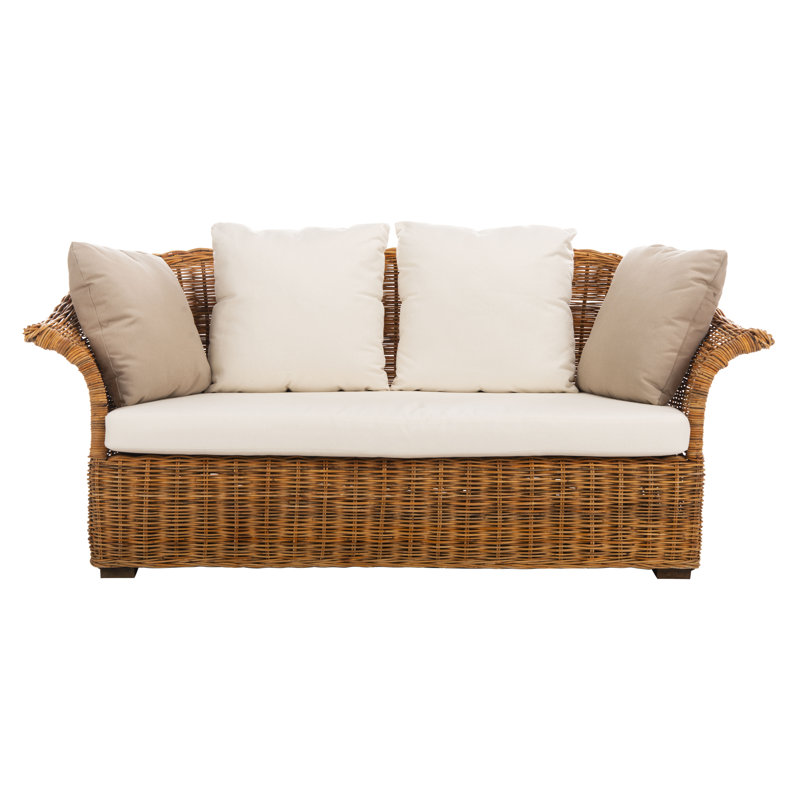 Causeuse en osier avec coussins Oahu, Crème/beige, Naturel