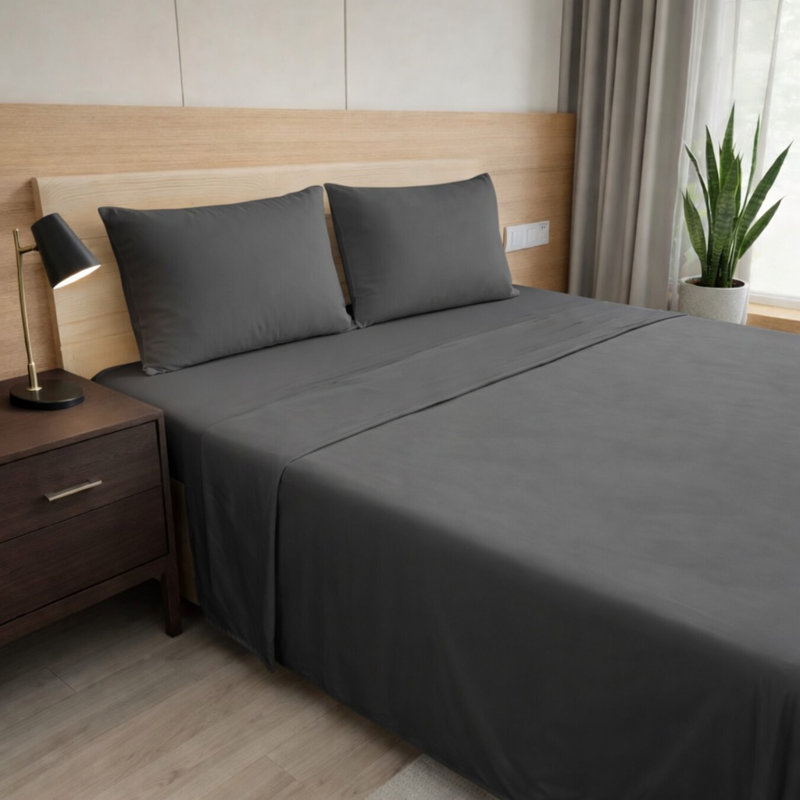 Ultra Soft Bamboo Sheet Set - 4 Pc Set - Wrinkle Resistant - Cooling Sheets with Deep Pockets, Dark Gray