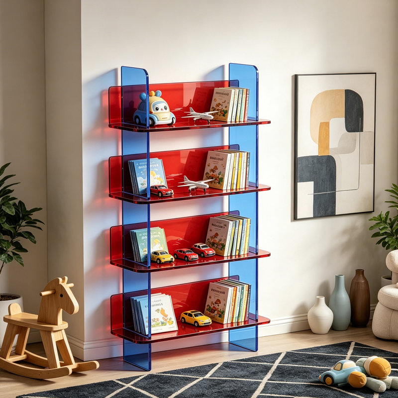 Bibliothèque multifonctionnelle en acrylique multicouche, Blue/Clear