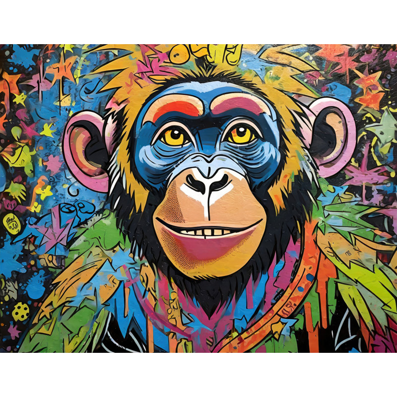 "Chimp Graffitianimals" sur toile, H 26 po x l 32 po