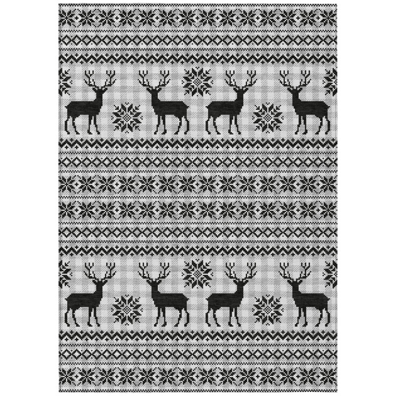 Tapis intérieur lavable pour l'extérieur 5 pi x 8 pi noir et ivoire