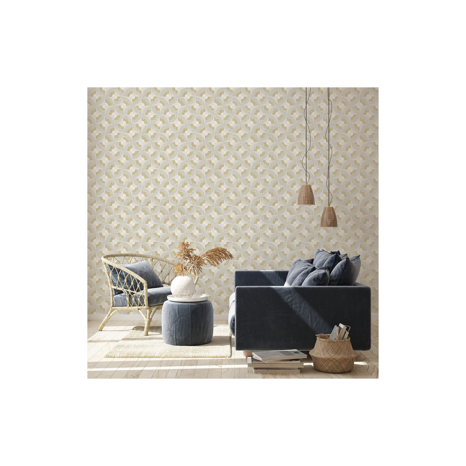 Faux Grasscloth Fans Peel and Stick Wallpaper, Gray