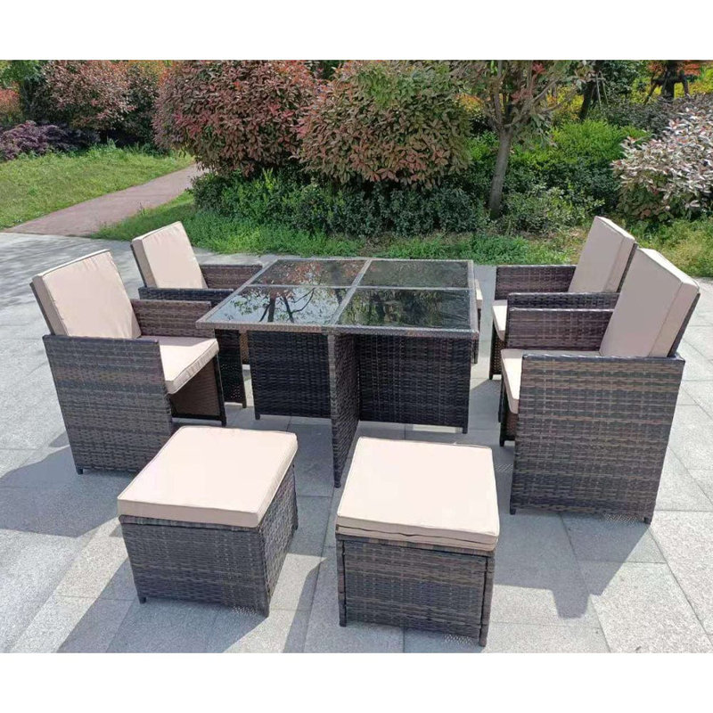 8 Seater Cube Armchair Sofa Set With Raincover, Brown