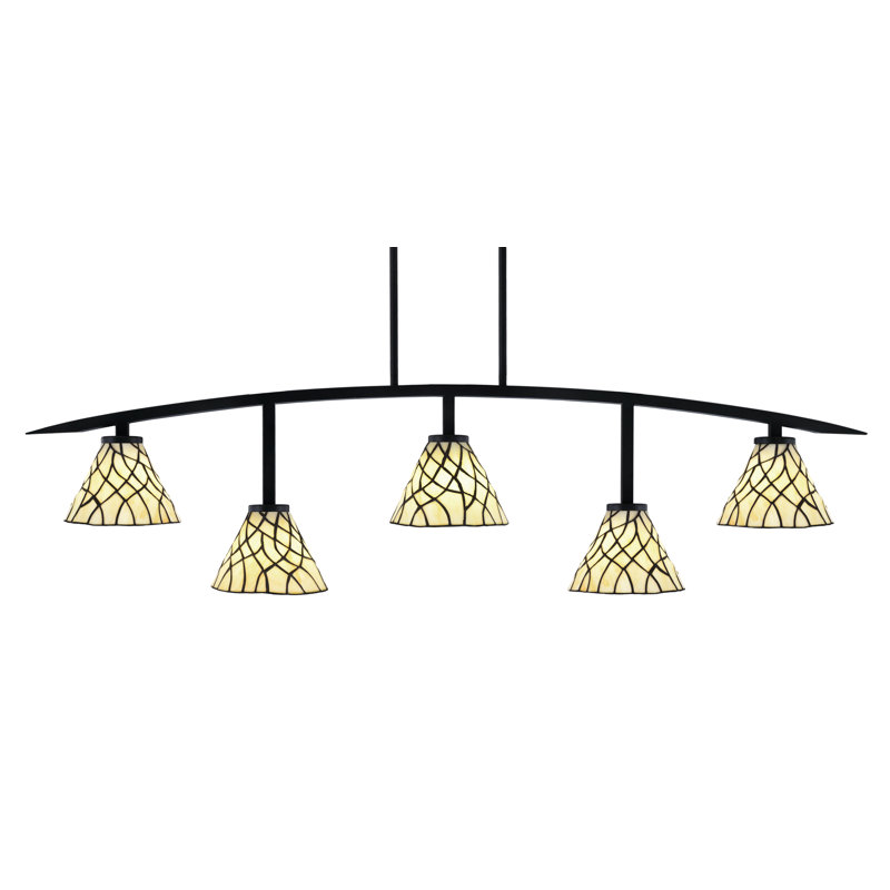 Barre d'éclairage 5 lumières kurve au fini noir mat avec verre d'art Sandhill de 7 po