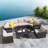 9-piece Outdoor Half-moon Wicker Conversation Sets With 1 Nesting Coffee Table And Tempered Glass Top