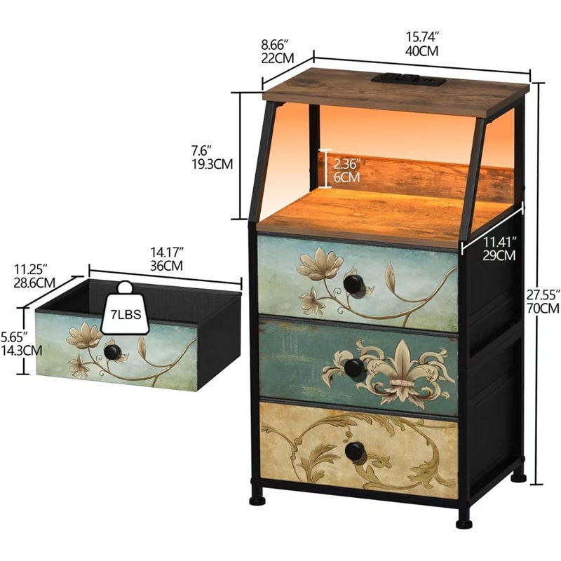 Tohomeor Dresser With Fabric Drawers Nightstand With 2 Tier Shel...