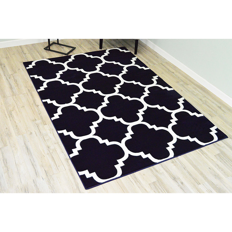 Tapis bleu marine à motif géométrique Mccampbell, Rectangle 2 pi x 4 pi