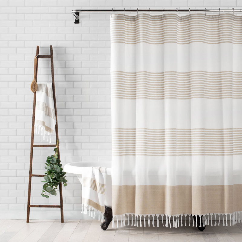 Chinon Cotton Blend Striped Shower Curtain, Beige
