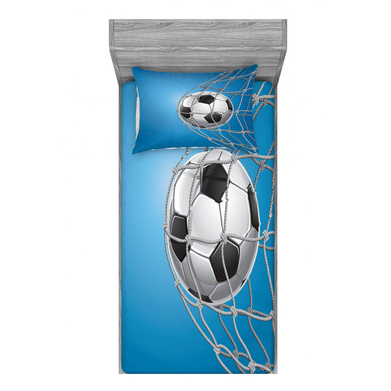 Soccer Microfiber Patterned Fitted Sheet, Twin Fitted Sheet with 1 Pillowcase