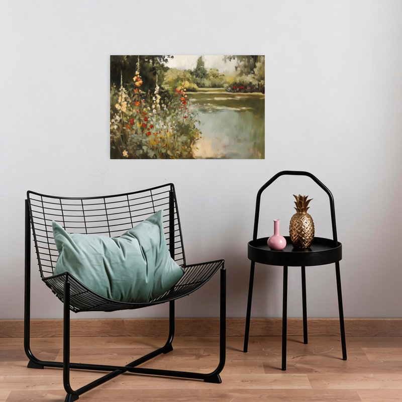 «Garden At The Lake Organic Peaceful Serene Flower Landscape», art mural, 16" H x 24" W