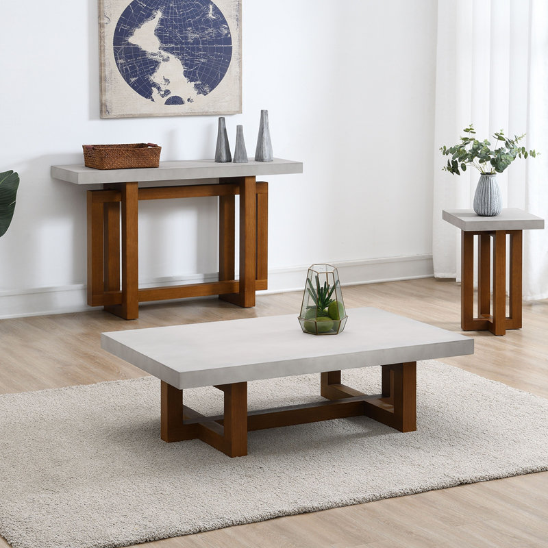 Faux Concrete Top & Walnut Finish Sofa Table