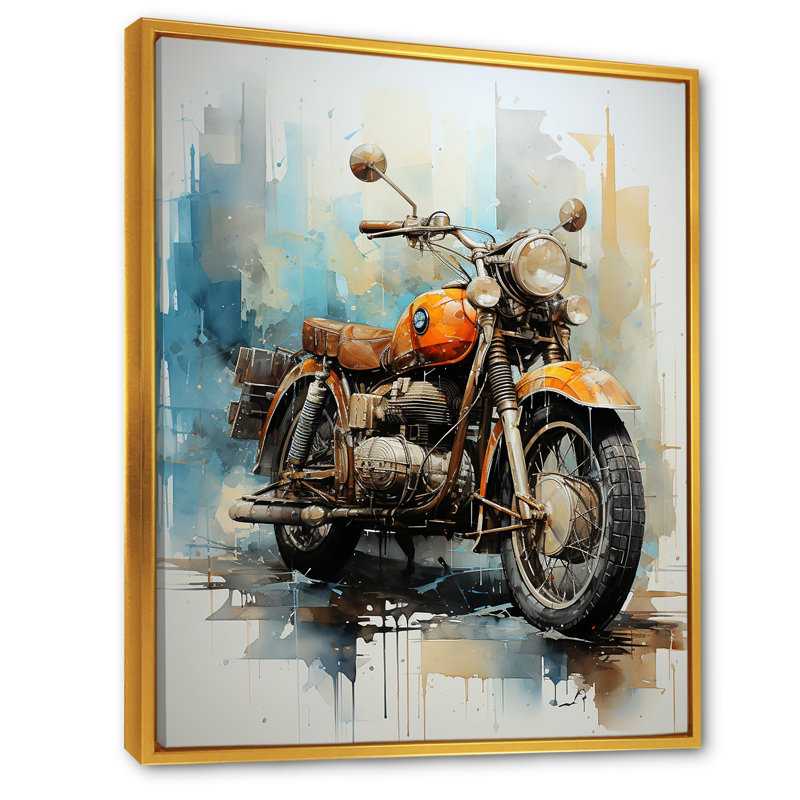 Voyage en moto surréelle sur toile, H 40 po x l 30 po x P 1,5 po, Cadre flottant doré