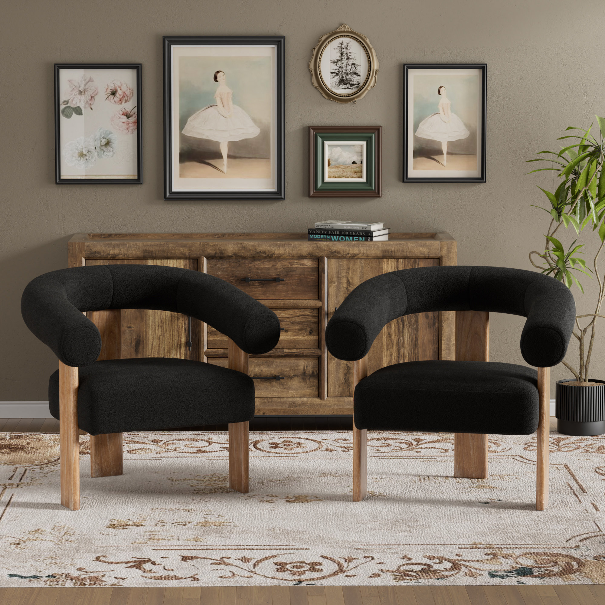 Upholstered Barrel Accent Chair Armchair Set Of Two