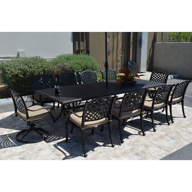 Middleburgh 10 - Person Patio Dining Set with Rectangular Table, Olefin Walnut