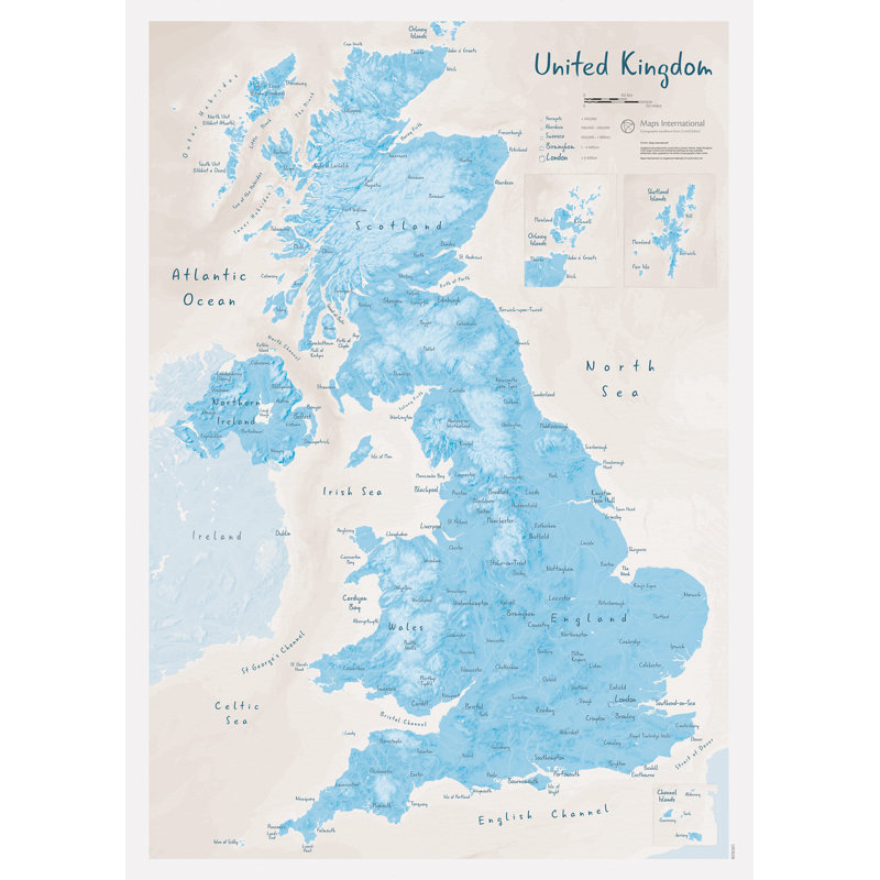 UK As Art Map - Cerulean - Print, 42cm H x 29.7cm W x 0.5cm D, Unframed