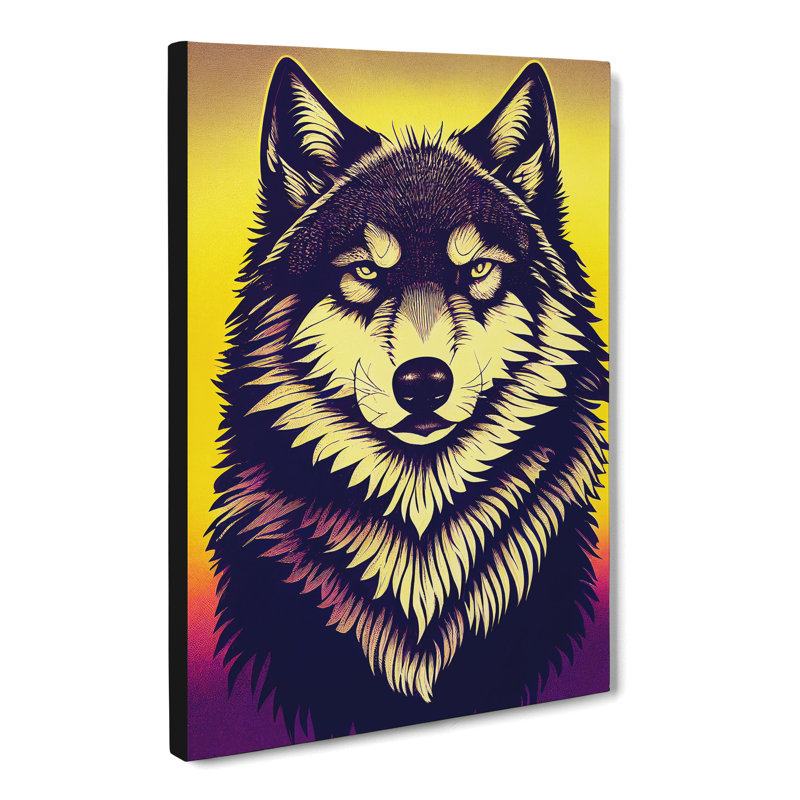 CAN-V0523-2923X Wolf Retro - Wrapped Canvas Print, 50cm H x 35cm W x 3cm D