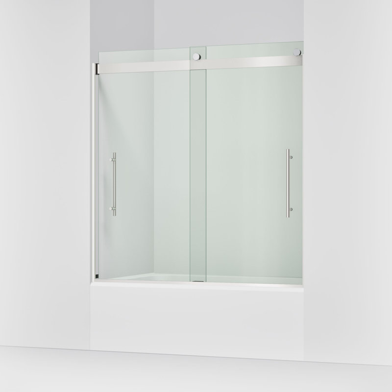 Levity Plus Less Sliding Bath Door, 61-9/16 In. H X 56-5/8 - 59-5/8 In. W, With 3/8 In.-Thick Crystal Clear Glass, Silver