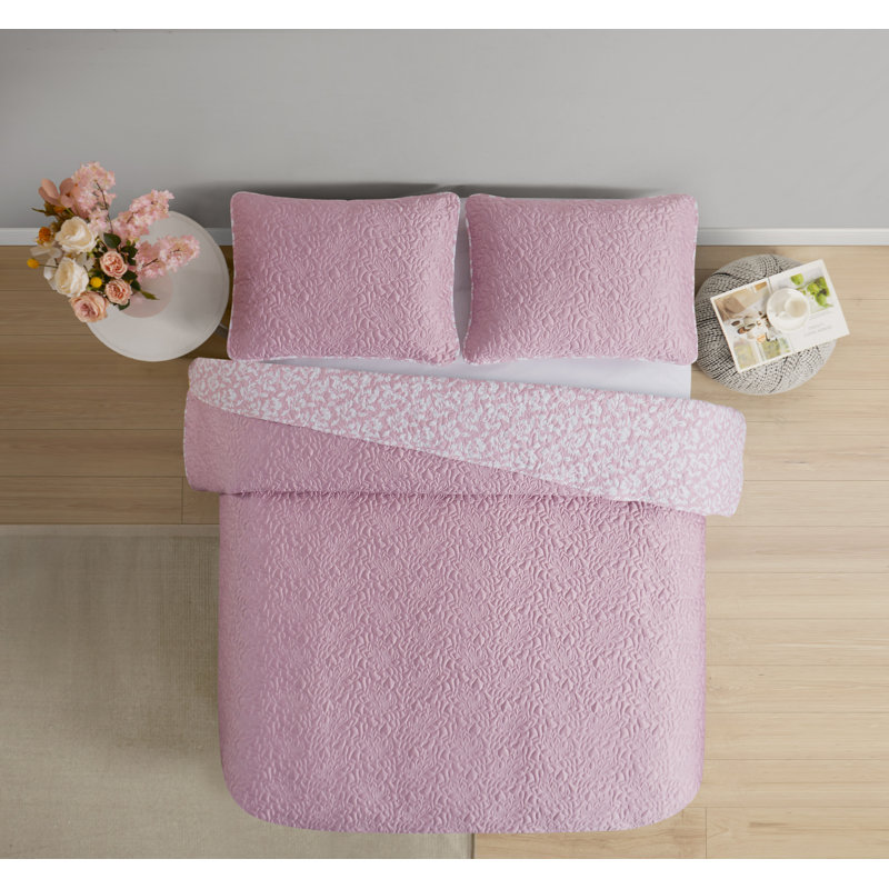 Valerie 3 Piece Reversible Quilt Set, Full/Double Quilt + 2 Sandard Shams, Pink