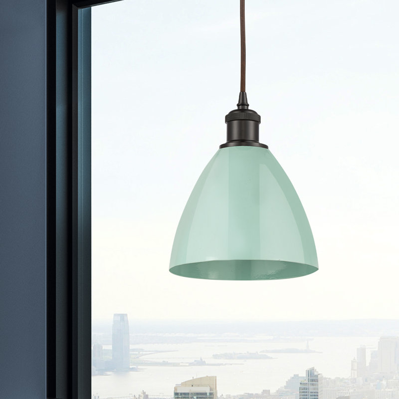 Luminaire suspendu conique 1 lumière, Vert clair, Bronze huilé