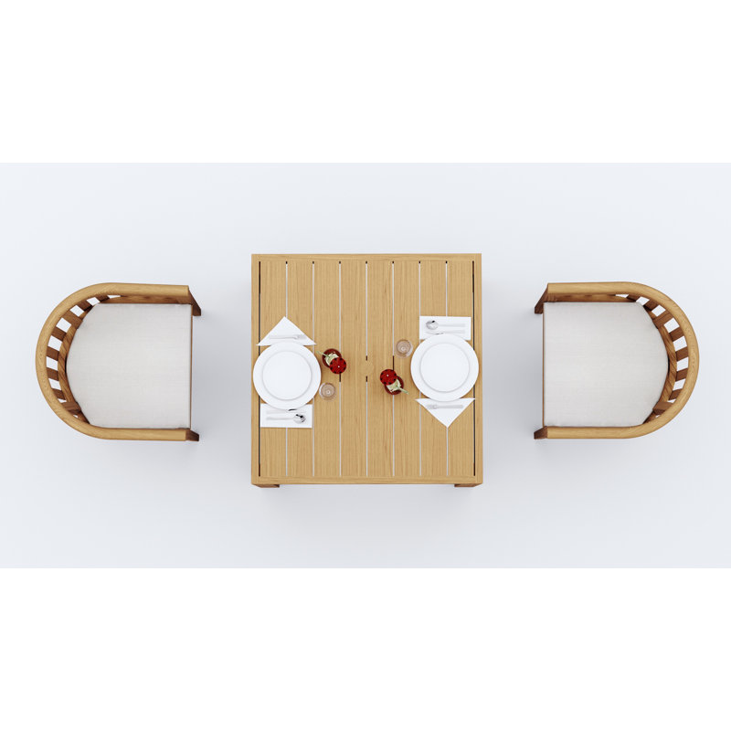 3 Pcs Grade-A Teak Wood Dining Set: 36" Square Table And 2 Lenong Arm Chairs #11LN0802, 2