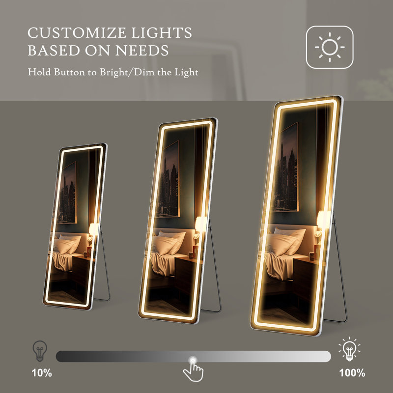 Hameed Rectangle LED Metal Floor Mirror Modern & Contemporary Lighted Full-Length Mirror with Tempered Glass, 64" x 21"