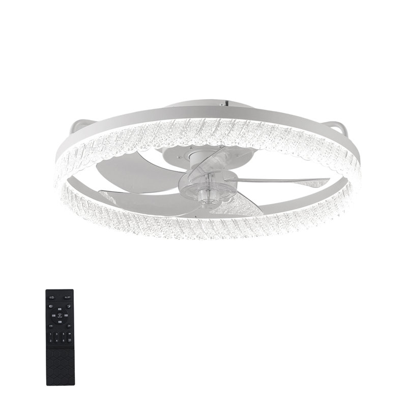 Ceiling Fans With Lights And Remote Fandelier - White Irregular Crystal 20'' Flush Mount Low Profile Modern Ceiling Fans For Bedroom - Stepless Color Temperature And 6 Speeds