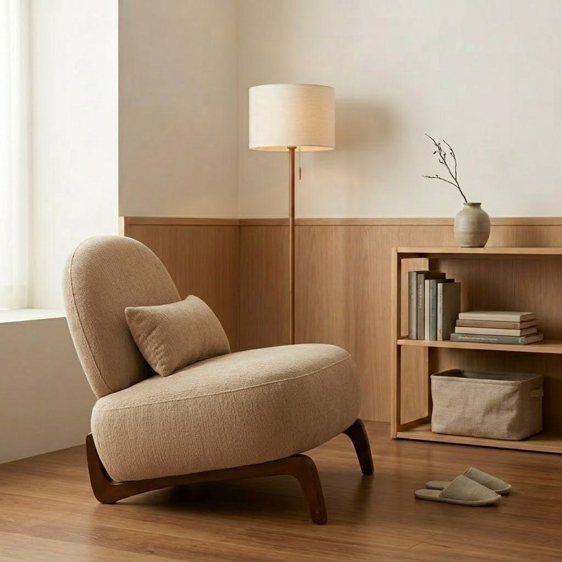 Chaise d'appoint moderne avec pieds en bois massif et coussin moelleux pour le balcon du salon de la chambre à coucher
