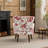 Upholstered Mid Century Modern Floral Accent Armchair with Solid Wood Legs-1694329547
