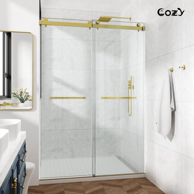 56-61" W X 76" H Frameless Double Sliding Shower Door with 3/8" (10mm) Clear Tempered Glass, Shatter-Resistant Film & Installation Hole Locator