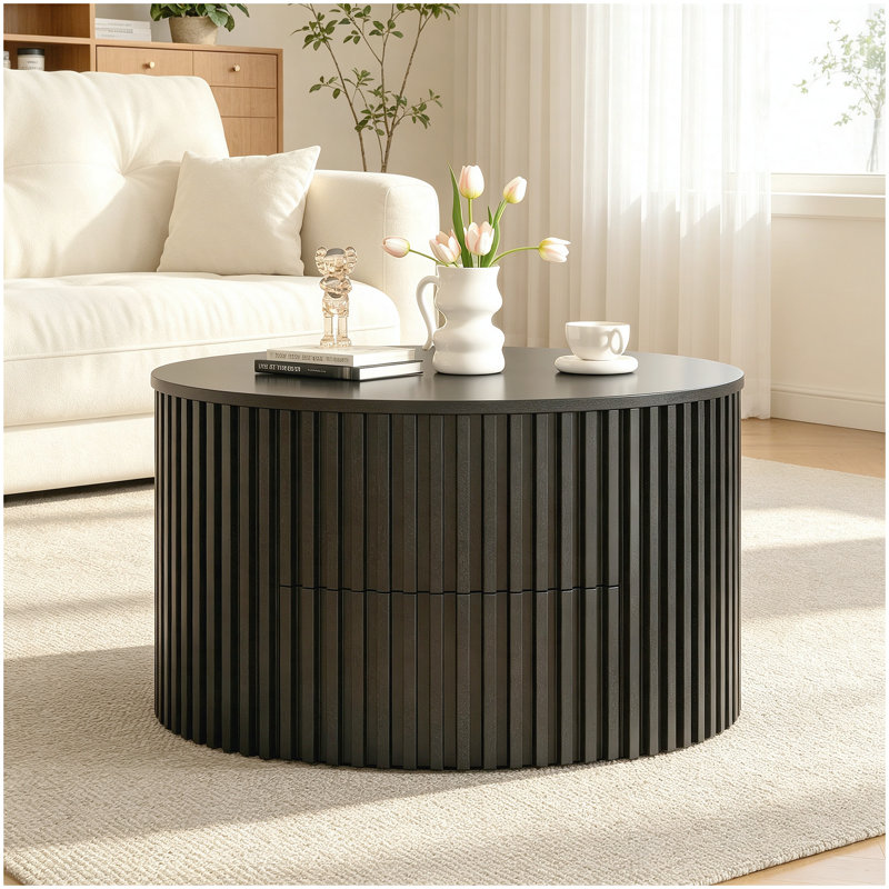 Table basse à plateau relevable VIBE HAUS, table d'appoint moderne en bois cannelé avec rangement caché pour le salon, Noir