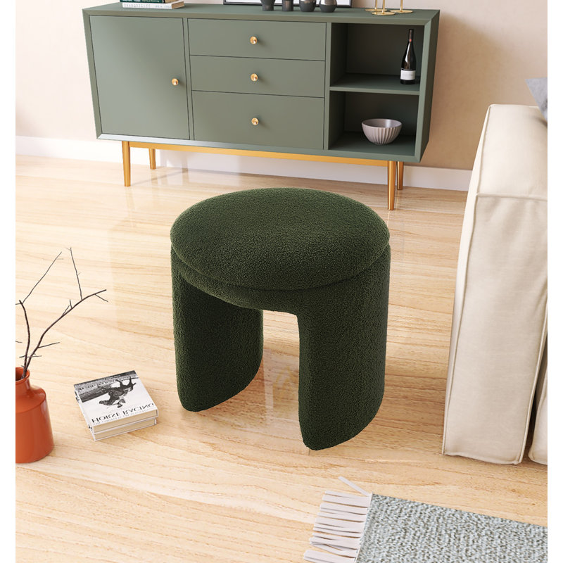 Bowen 18" Wide Round Standard Ottoman, Green Faux Shearling Teddy Fabric