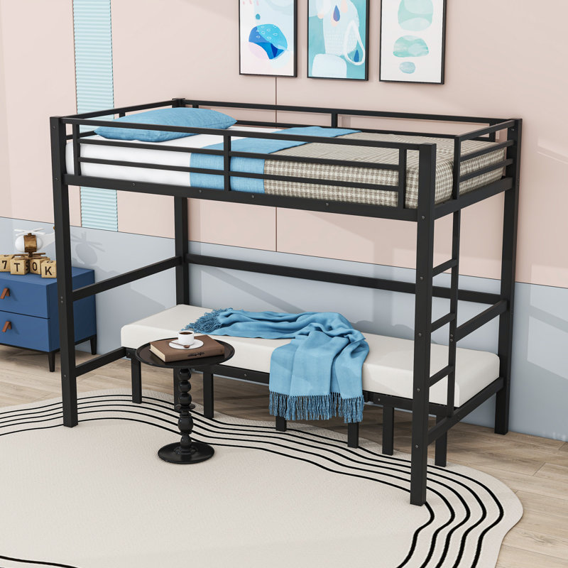 Lit superposé en métal avec rail supérieur, lit inférieur coulissant et canapé en forme de U, Simple TG sur simple TG
