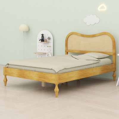Curved Cane Rattan Headboard Platform Bed