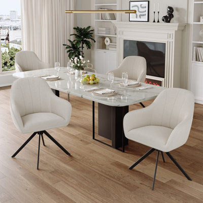 Modern Dining Chairs Set, Ergonomic Back with Soft Padded Armrests, 360° Swivel Thickened Breathable Seat, Sturdy Metal Legs, Easy Assembly
